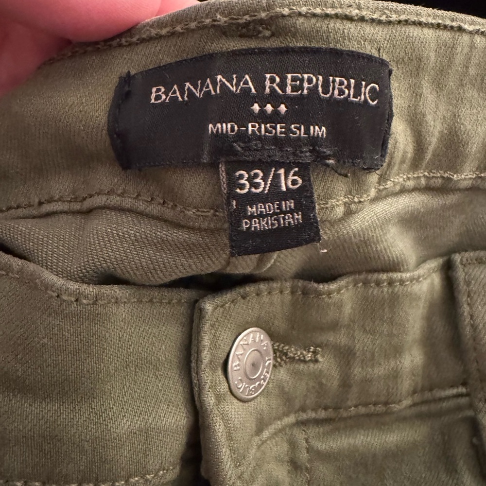 Banana Republic Olive Mid-Rise Slim Trousers